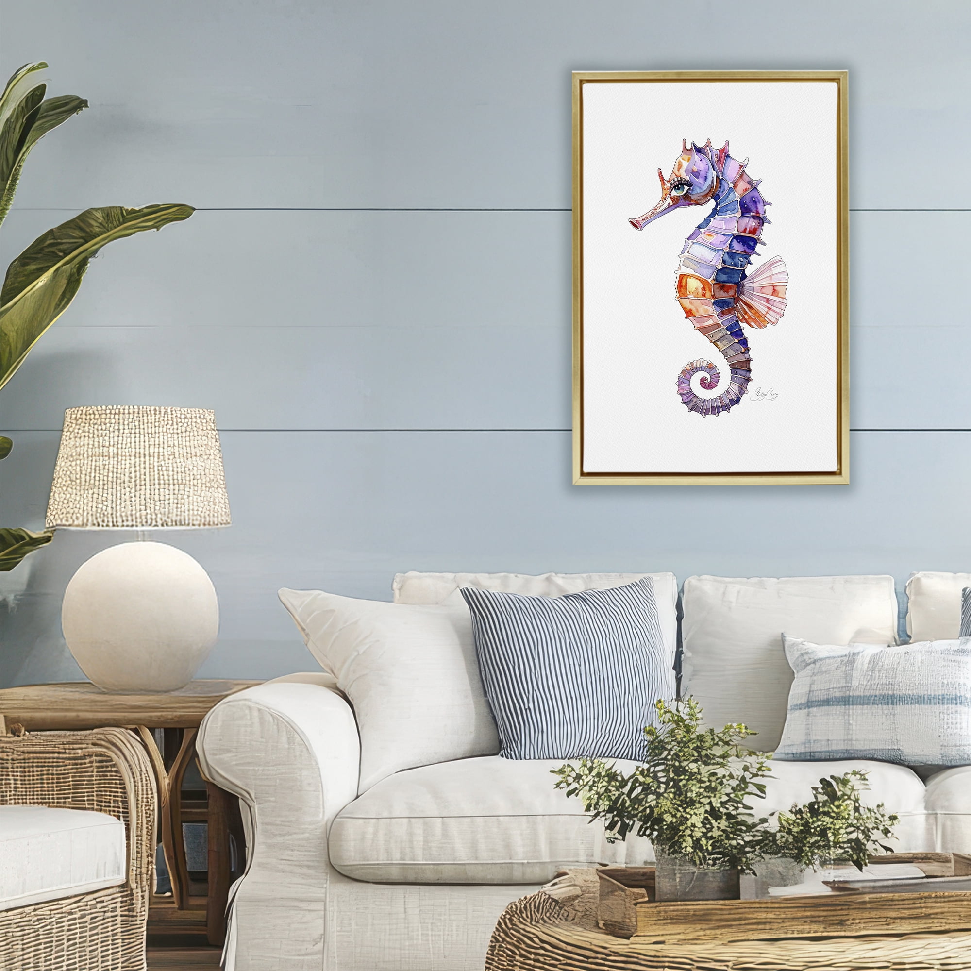 Stupell Industries Sea Whisper Seahorse Gold Framed Floater Canvas Wall Art, design by Shelly Craig
