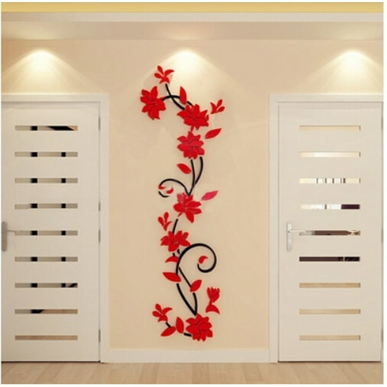 3d Acrylic Wall Sticker Outgeek Romantic Flowers Plant Stickers Art Tv Decor For Living Room Bedroom Bathroom Home Restaurant