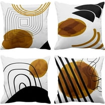 Boho Set of 4 Throw Pillow Covers Mid Century Bohemian Black Orange Abstract Geometric Arts Minimal Decorative Pillow Cases Home Decor Standard Square 18x18 Inches Pillowcases