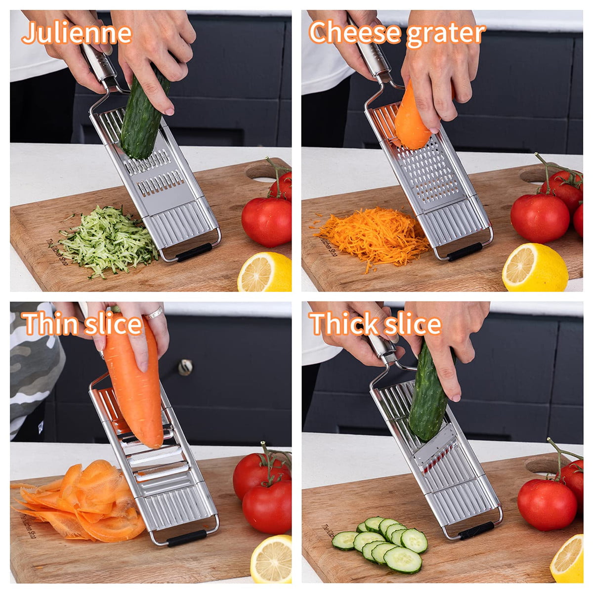 Suuker Vegetable Slicer Set,Stainless Steel Cheese Grater & Vegetable  Chopper with 4 adjustable Blades for Vegetables, Fruits,Hand-held Shredder