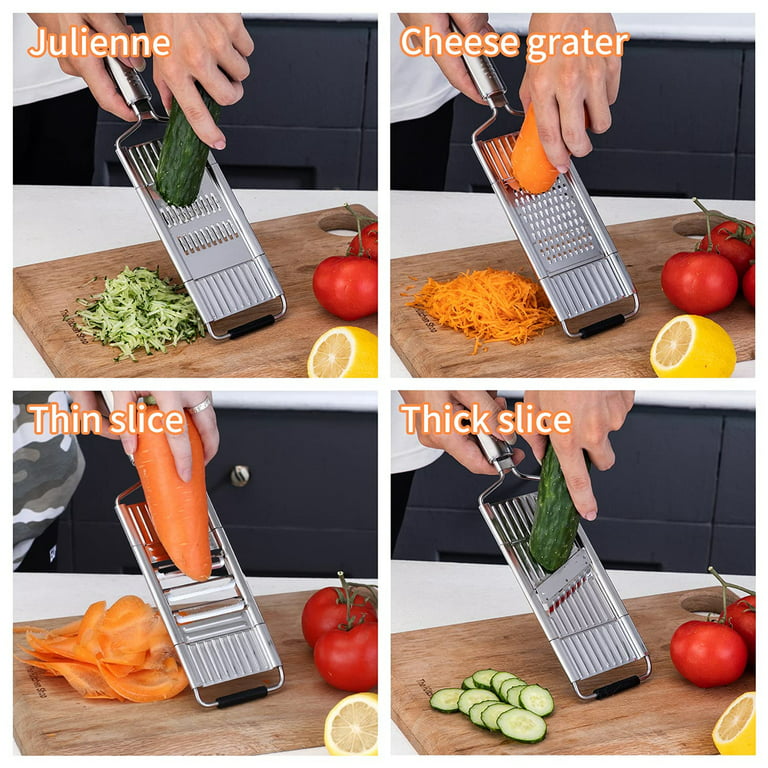 4 in 1 Multi-Purpose Vegetable Slicer, Stainless Steel Shredder  Cutter Graters for kitchen Slicer, Cheese Grater & Vegetable Chopper  Adjustable Kitchen Tool Set for Vegetables Fruits: Home & Kitchen