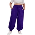 thumbnail image 2 of Purple Sweatpants Women Plus Size Pants Daily Elastic Waist Pockets Sport Casual Solid Pants Loose Long Sweatpants Trousers Fashion Clothing, 2 of 6