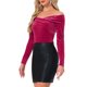 thumbnail image 4 of Blusa de terciopelo de mujer Inspire Chic, ajustada, de manga larga y sin hombros, color rosa intenso, 4 of 6
