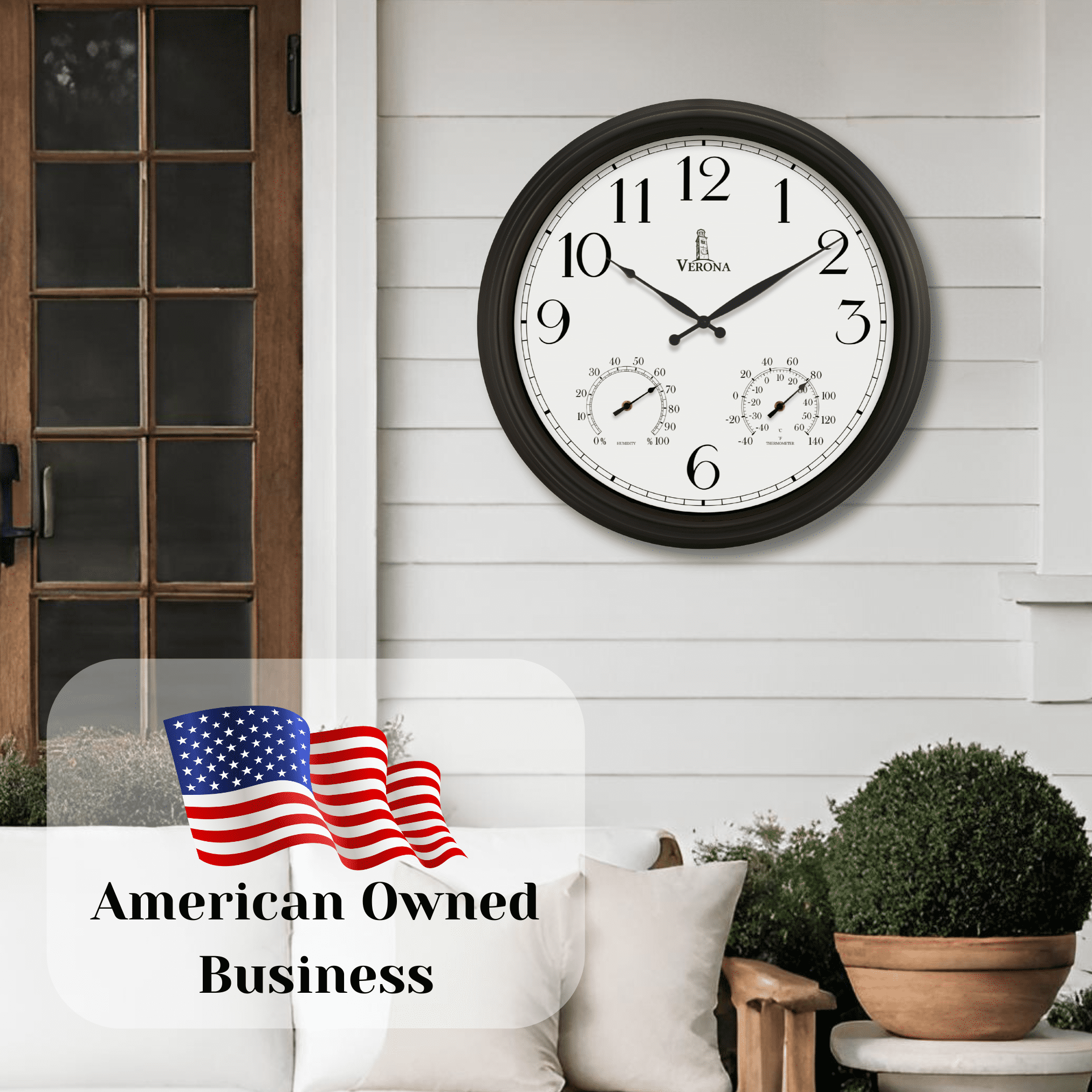 24 inch Outdoor Clocks for Patio Large Waterproof with Thermometer - Black Outdoor Wall Clock with Temperature and Humidity Combo - Weatherproof, Accurate & Easy to Read for Pool, Garden & Home Decor