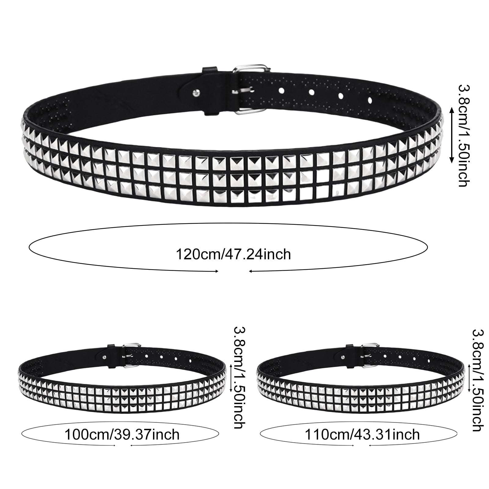 Harmtty Punk Style Studded Belt Square Rivets Adjustable 