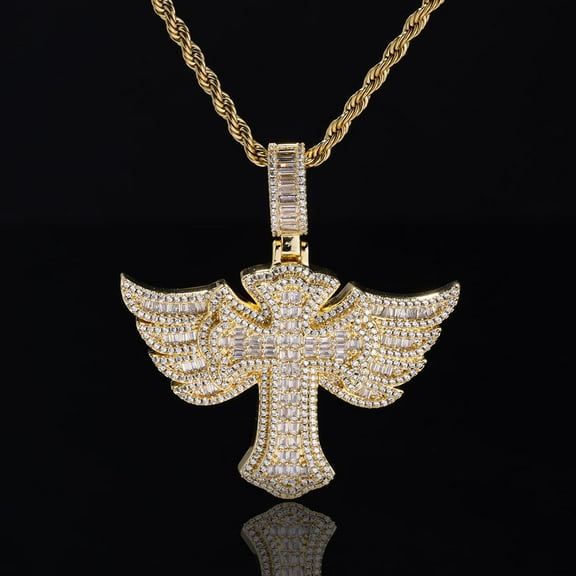 New Iced Out Cross Pendant Necklace For Women Men Bling Prong Settin Cubic Zirconia Cross Charm Luxury Hip Hop Fashion 14K Yellow Gold Jewelry