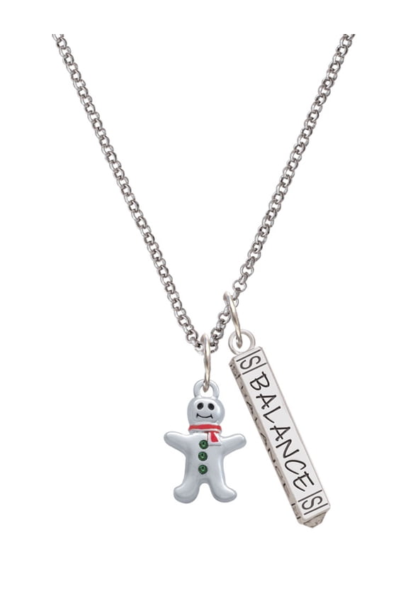 Silvertone Gingerbread Man with Red Scarf Silvertone Balance Bar Charm Necklace, 23"