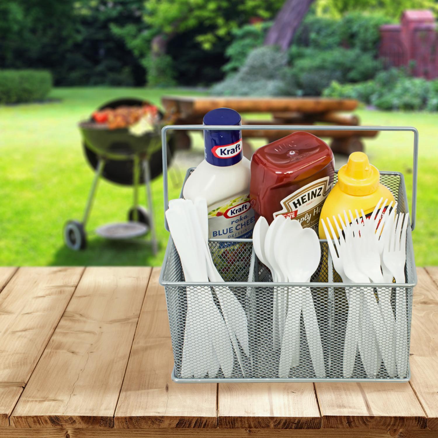 Sorbus Steel Mesh Utensil Caddy with Napkin Holder & Condiment Organizer, Silver