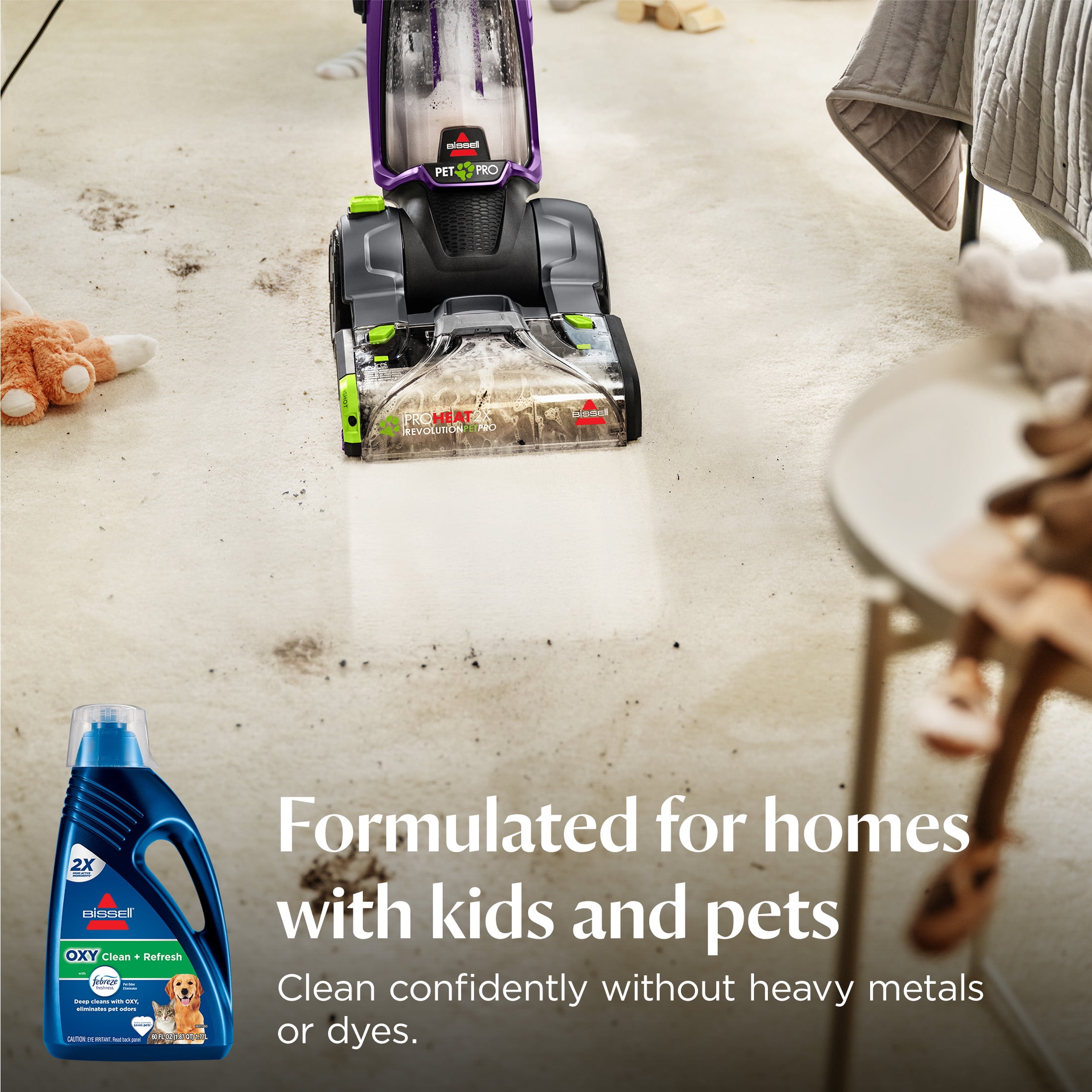 (4 pack) BISSELL OXY Clean + Refresh with Febreze Carpet Cleaning Solution, Fresh Scent, Best Paired with Upright Deep Cleaners, Deep Cleans with Oxy, Eliminates Pet Odors, 5959W, 60 fl oz