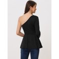 thumbnail image 4 of Blusa con Peplum Fruncido Manga Larga con Parte Superior de un Hombro para Mujer Negro M, 4 of 6