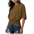 thumbnail image 1 of T-shirt Décontracté Surdimensionné à Manches Courtes Col Rond Smocké Couleur Unie Coupe Ample, 1 of 3