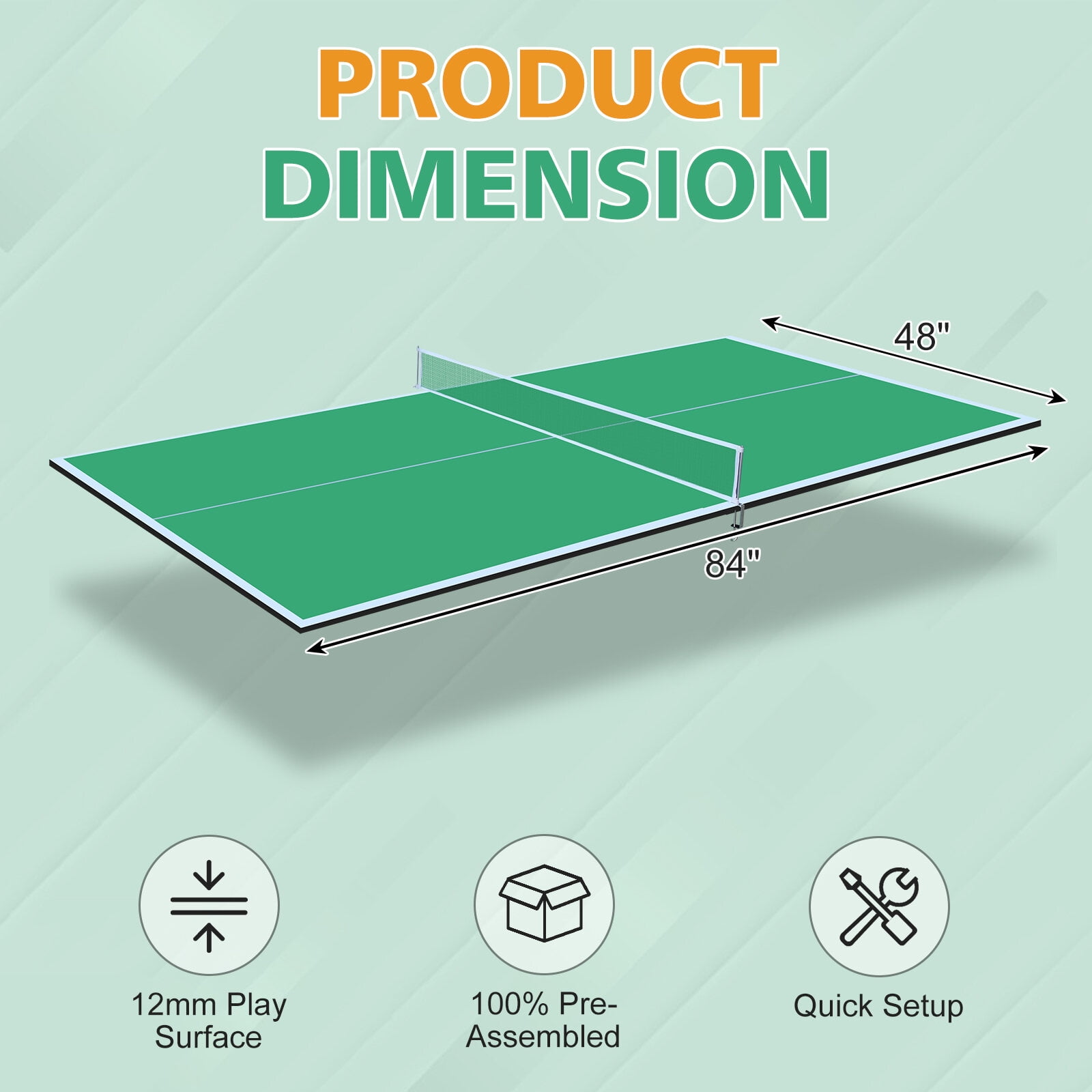 7x4ft Green Ping Pong Table Top - 12mm MDF Foldable Conversion Top with Net for Indoor Table Tennis Games