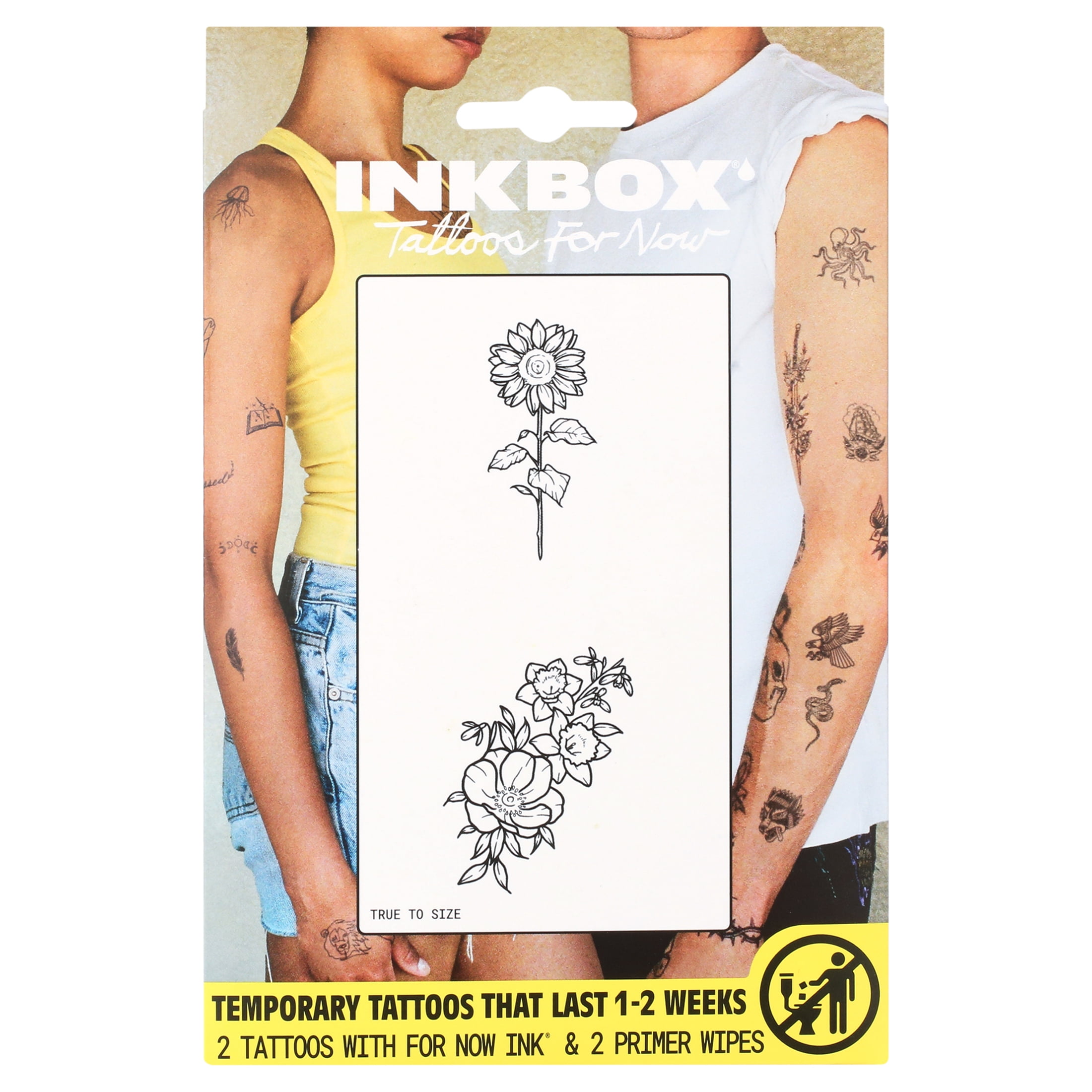 (2 pack) Inkbox Temporary Tattoos, Flowers, Water-Resistant, Perfect for Any Occasion, Black, 2 Pack