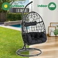 Magic Union Patio Wicker Swing Hanging Egg Chair with Stand and Cushion