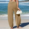 thumbnail image 6 of Women’s Linen Harem Pants Loose Fit Boho Pants Stretch Wide Waist Pleated Casual Lounge Trousers for Summer Beach Vacation, 6 of 6
