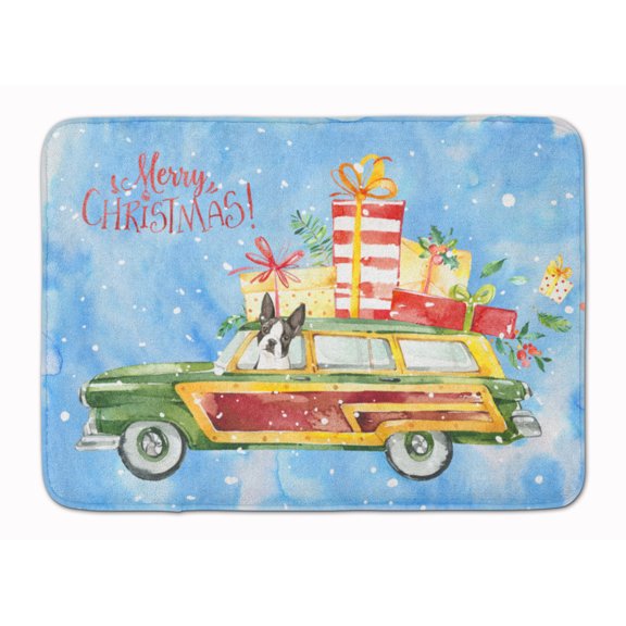 Merry Christmas Boston Terrier Machine Washable Memory Foam Mat