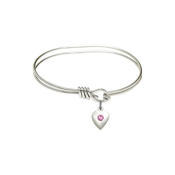 5 3/4 inch Oval Eye Hook Bangle Bracelet w/ Heart medal charm w/ Rose Swarovski Crystal