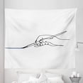 thumbnail image 1 of Minimalistic Tapestry, One Line Art Drawing Hand Holding a Brush Painting a Blue Line, Fabric Wall Hanging Decor for Bedroom Living Room Dorm, 5 Sizes, White and Dark Lavender, by Ambesonne, 1 of 1