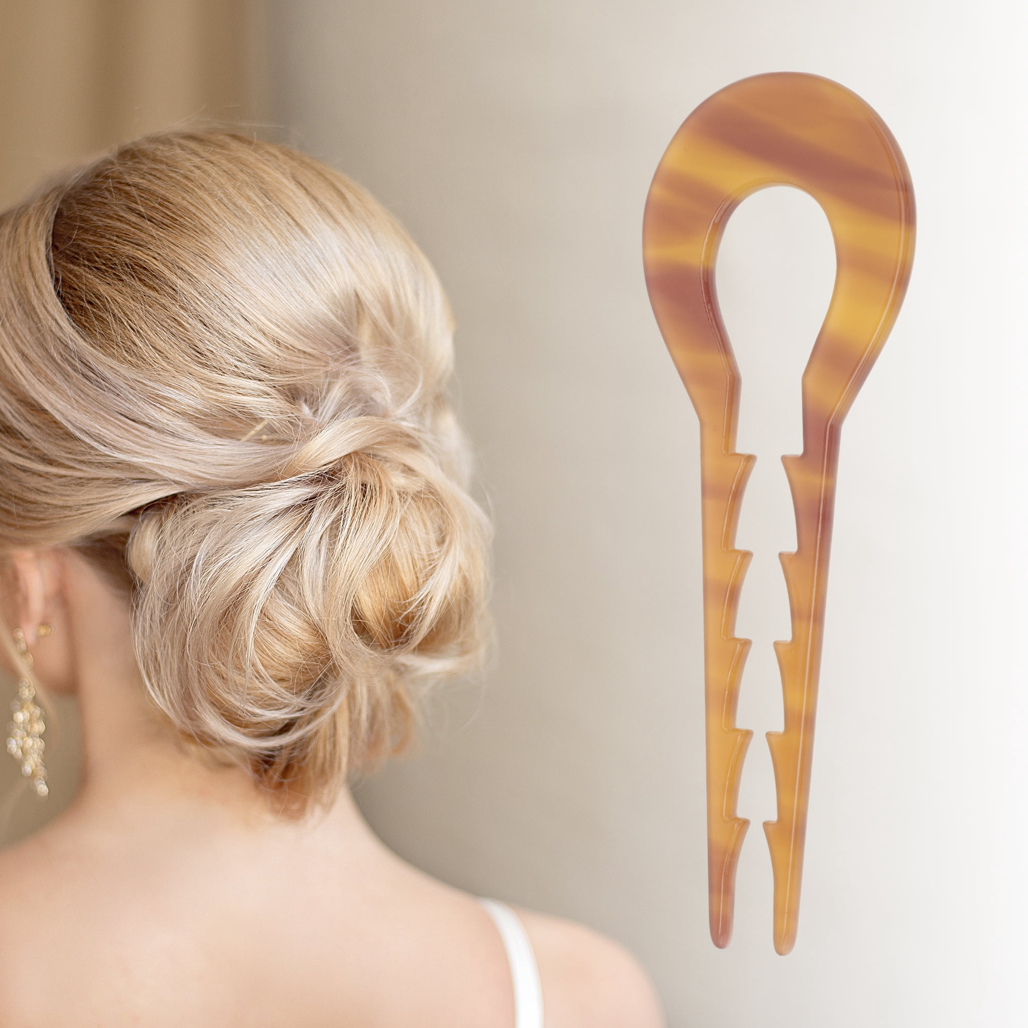 Unique Bargains Comfortable No Slip U-shaped Toothed Chignon Pin for Women 1 Pc Dark Yellow
