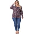 thumbnail image 3 of DARING DIVA Women's Plus Size Floral V Neck Long Sleeve Ruffle Tunic Blouses 4X Black Pink, 3 of 6