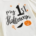 thumbnail image 5 of GobdXE Baby My First Halloween Outfit Long Sleeve Romper Pumpkin Print Flare Pants Bow Headband 3 Piece Set Size:12-18 Months, 5 of 9