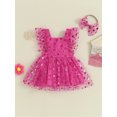thumbnail image 2 of Bagilaanoe Newborn Baby Girls Summer Romper Dress Heart Print Fly Sleeve Bodysuit Headband 3M 6M 12M 18M Infant A-line Tulle Princess Dresses, 2 of 9