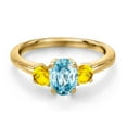 thumbnail image 3 of Gem Stone King 18K Yellow Gold Plated Silver Blue Zircon and Yellow Sapphire Engagement Ring for Women | 1.57 Cttw | Oval 7X5MM | Gemstone Birthstone | Size 7, 3 of 6
