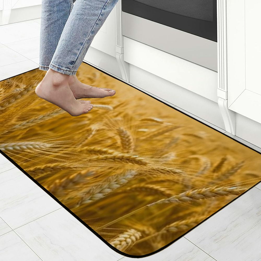 PHYHOO Decorative Door Mat, Door Mat with Non-Slip Rubber Backing, Easy Cleaning, Traps Dirt, Rug for Entry, Patio, Garage - Wheat Back lighting Beautiful Landscape Gold Yellow 19.68*47.24 in