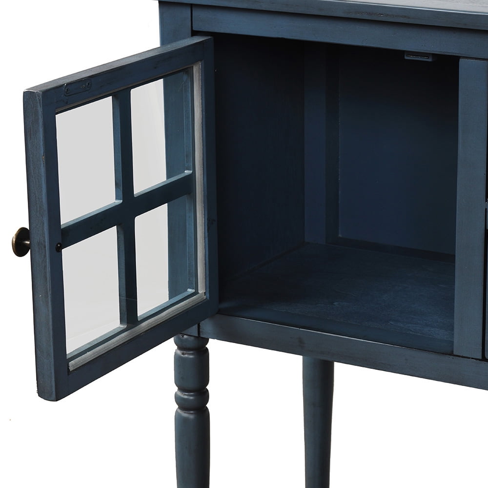 Lowestbest Farmhouse Buffet Sideboard, Wood Storage Cabinet with Bottom Shelf, Glass Console Table for Kitchen Room, Navy Lowestbest Farmhouse Buffet Sideboard, Wood Storage Cabinet with Bottom Shelf, Glass Console Table for Kitchen Room, Navy