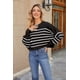 thumbnail image 1 of Suéteres de otoño para mujer de manga larga a rayas de gran tamaño suéteres de moda casual cuello redondo de punto Tops jerseyBlack stripeS, 1 of 3