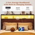 thumbnail image 3 of Bolvdo Full Size Bed Frame with 2-Tier Bookcase Headboard Platform Bed with Charging Station & LED, 4 Storage Drawers, Metal Support, No Box Spring Needed, Noise Free, Brown, 3 of 7