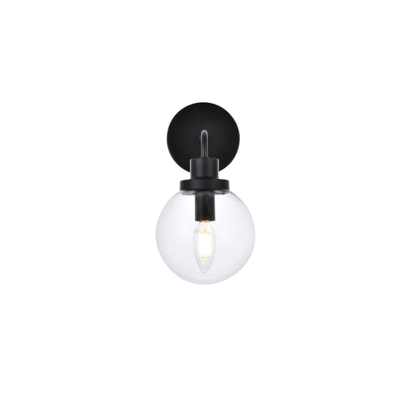 Hanson 1 light bath sconce in black with clear shade