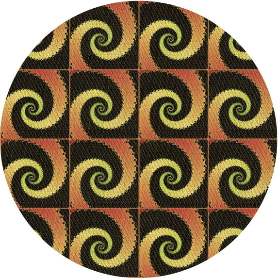 Ahgly Company Machine Washable Indoor Round Transitional Black Brown Area Rugs, 8' Round
