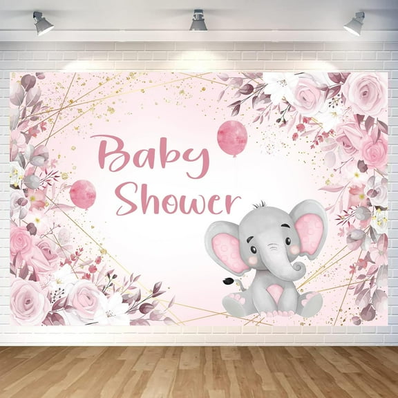 6 x 4 ft Pink Baby Shower Background, Girl Baby Shower Backdrop Pink Baby Elephant Birthday Backdrop Pink Floral Watercolor Backdrop for Girl Baby Shower Birthday