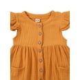 thumbnail image 2 of Qiylii Girls Dress Solid Color Round Collar Fly Sleeve Single-breasted Dresses, 2 of 6