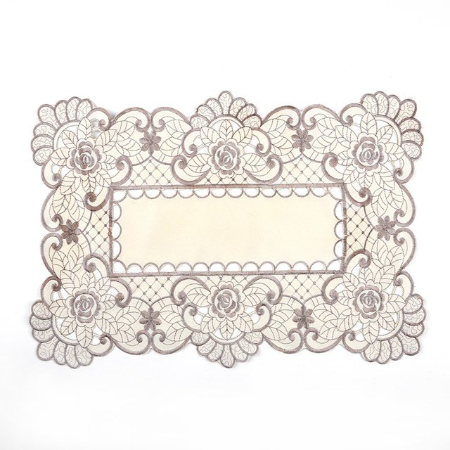 MYG 12x18in Table Runner Embroidered Floral Lace Fabric Translucent Gauze Table Cloth 2#