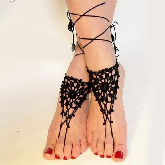 Fatty Farmer layered wedding sandals ankle ankle chain lace barefoot ankle loop (2PCS, black)