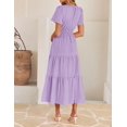 thumbnail image 4 of Vestido midi ZESICA, casual de verano, cuello en V, cintura elástica, morado, 4 of 9