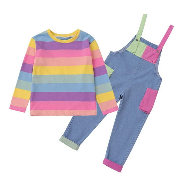 Gibobby Conjunto de Sudadera y Pantalón Niños pequeños bebés Niñass Primavera Verano algodón Patchwork manga larga Sudadera con capucha tirantes {pantalones tr(Rosa, 6-7 Años)