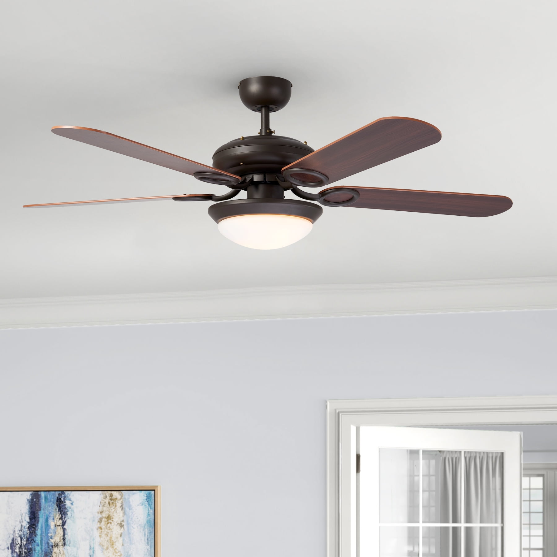 Bronze finish 52" 56'' Indoor Ceiling Fan with LED Light Remote Control Nickel 
