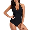 thumbnail image 3 of Traje de baño de una pieza para mujer, cómodo, liso, con almohadilla en el pecho, sin aros, Bikini con escote en V profundo OAVQHLG3B Store lin121212, 3 of 3