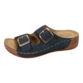 thumbnail image 7 of Orthopedic Sandals for Women Platform Low Wedge Slides Open Toe Double Buckle Strap Comfortable Cushioned Fashion Summer Beach Vacation Shoes Blue Size 6, 7 of 7