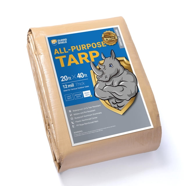 Guard Shield Lonas Heavy Duty Plus Impermeable 20X40 pies Beige/Caqui Cubierta de lona de poliéster gruesa multiusos 12Mil