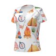 thumbnail image 2 of Goofa Gnome Camping Pattern Womens Deep V Neck Low Cut Tops Casual Summer Short Sleeve Ribbed Knit T-Shirts-Small, 2 of 5