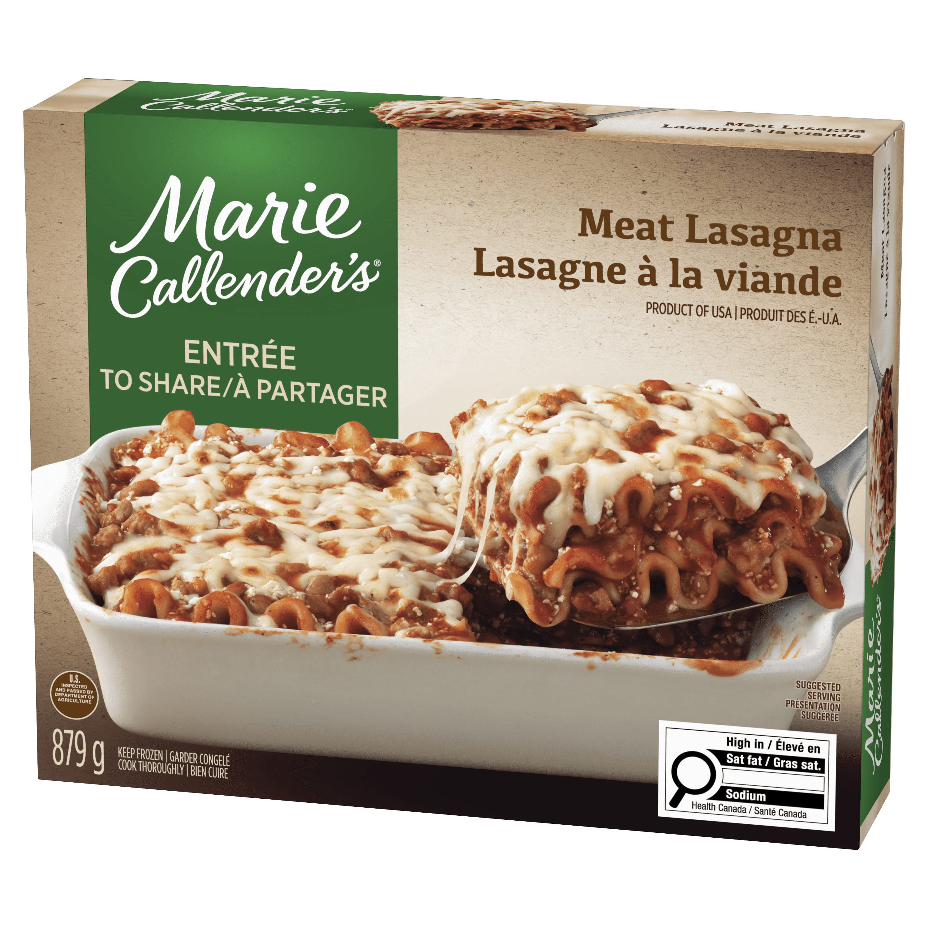 Marie Callender's Meat Lasagna Frozen Dinner, Hearty Meal, Includes pasta from scratch and vine ripened tomatoes, Made with beef and pork, Meat Lasagna Frozen Meal, 879g