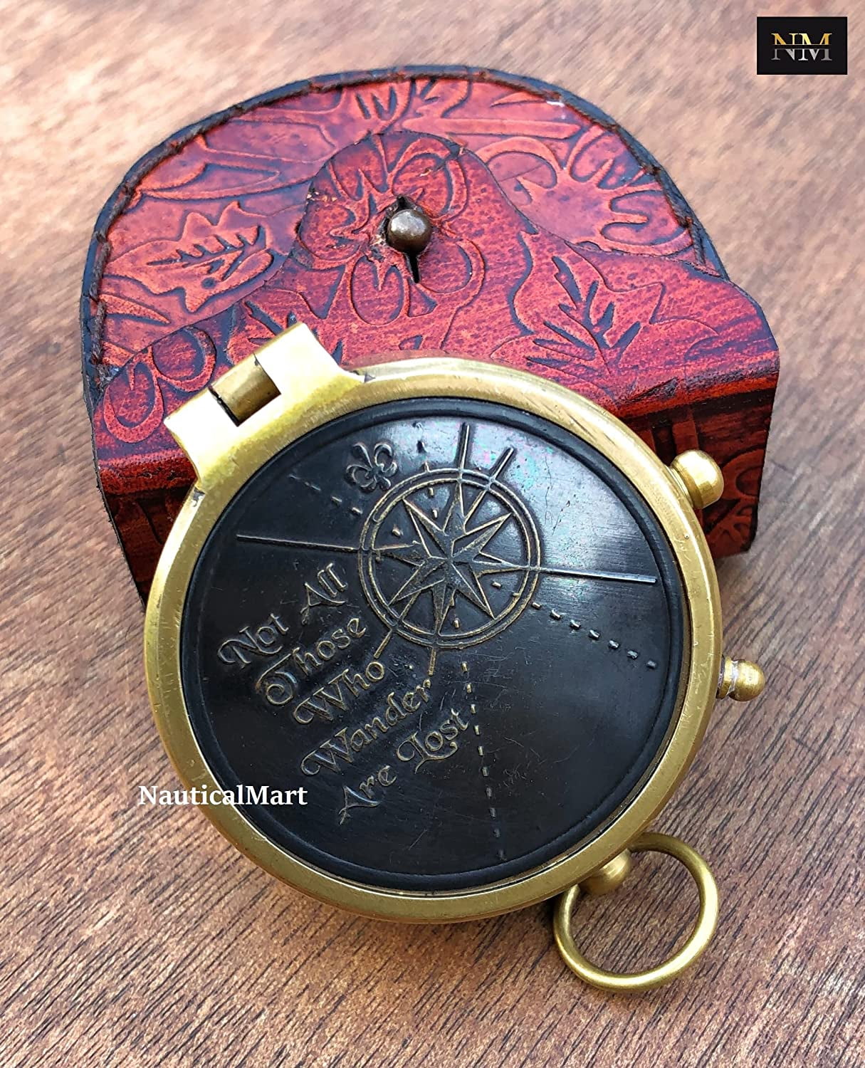 Brass Engraved Compass Directional Pocket Working Compass with Stamped Leather Case Personalized Gift for Anniversary, Birthday, Love, Sorry, Valentines Day, Keepsakes, Old Memories, Love Momentos