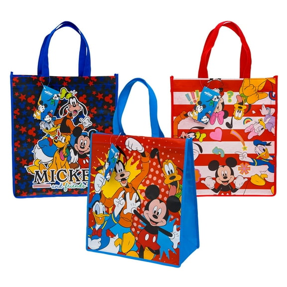 Large Disney Mickey and Friends Reusable Tote Bags, 16 in, 3 Assorted Colors, 86326