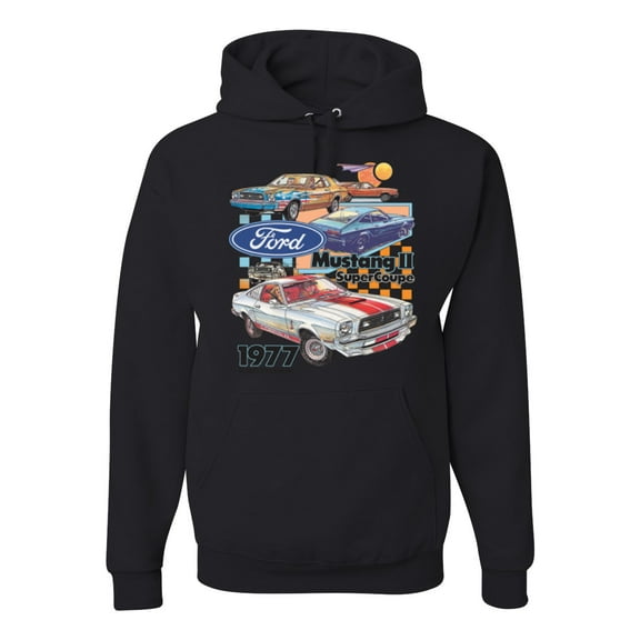 Wild Bobby, Ford Mustang II Supercoupe 1977 Cars and Trucks Unisex Graphic Hoodie Sweatshirt, Black, Small