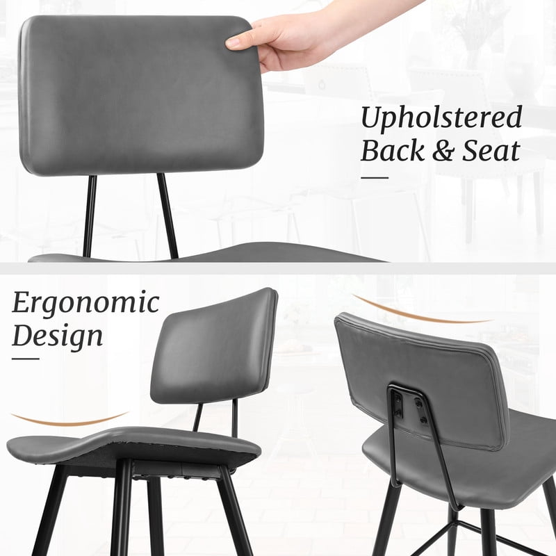 Dycanpo 24.5" Counter Height Bar Stools Set of 3, Faux Leather Upholstered Barstools, Gray