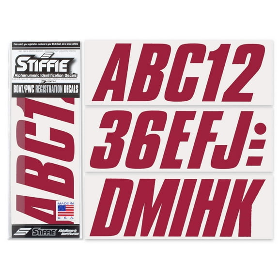 STIFFIE Shift Burgundy 3" Alpha-Numeric Identification Custom Kit Registration Numbers & Letters Marine Stickers Decals for Boats & Personal Watercraft PWC